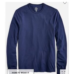 J.Crew Mens Cotton Navy Blue Broken In Long Sleeve Crewneck T Shirt AU006 Small